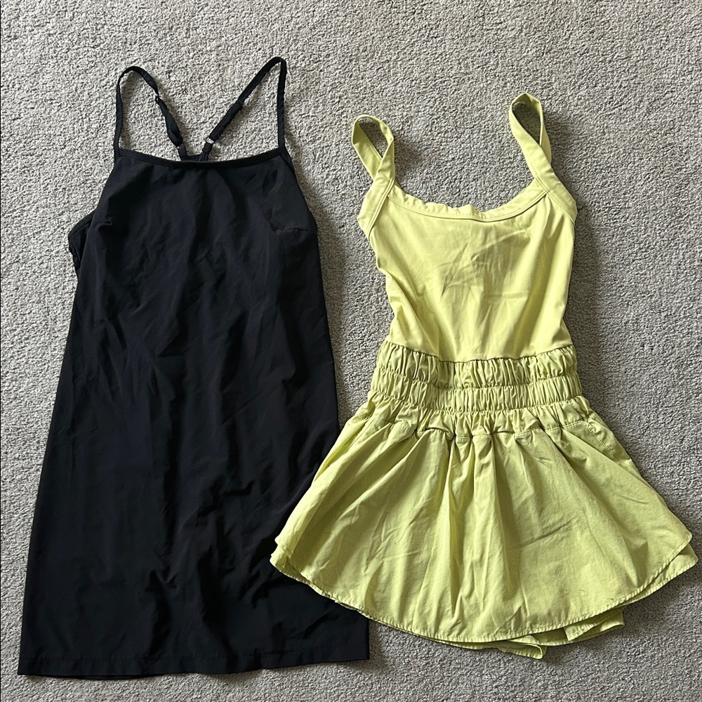 All in Motion Black and Yellow Mini Dresses